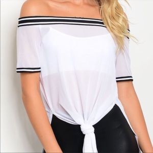 moreforless Tops - Mesh Off Shoulder Long Tee moreforless Tops - Mesh Off Shoulder Long Tee